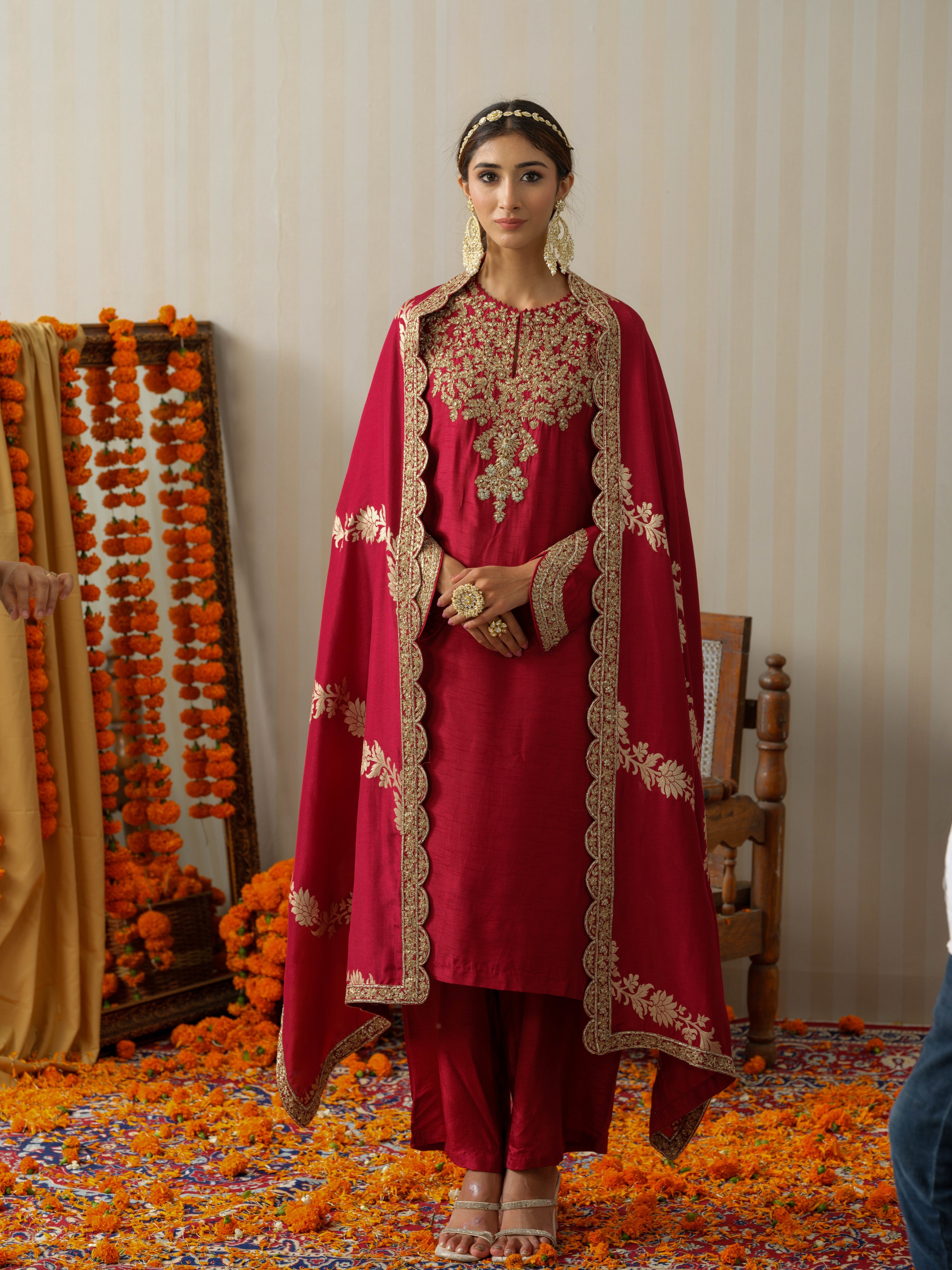 Turquoise paach patti zardosi kurta suit set