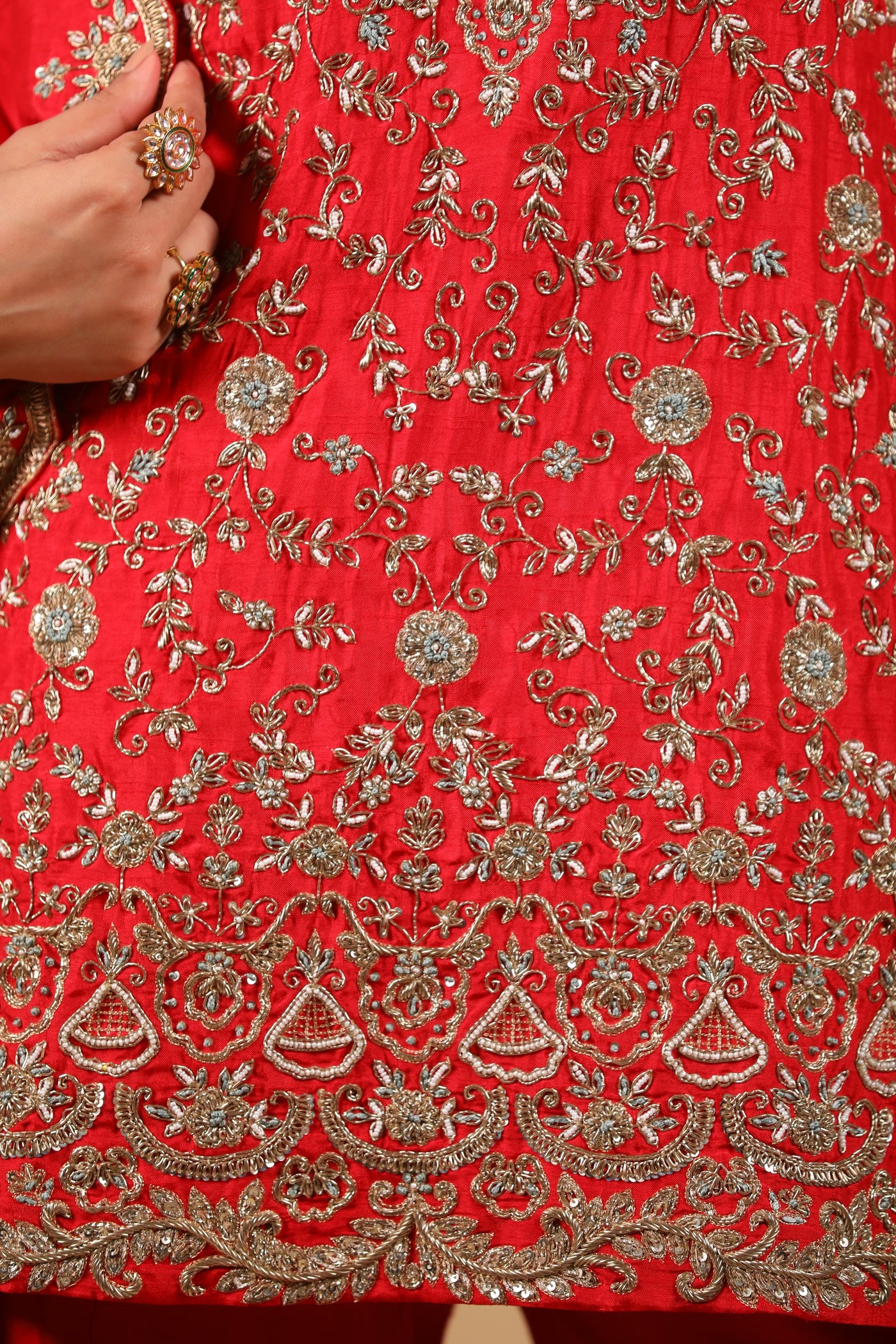 Red Embroidered Sharara Set