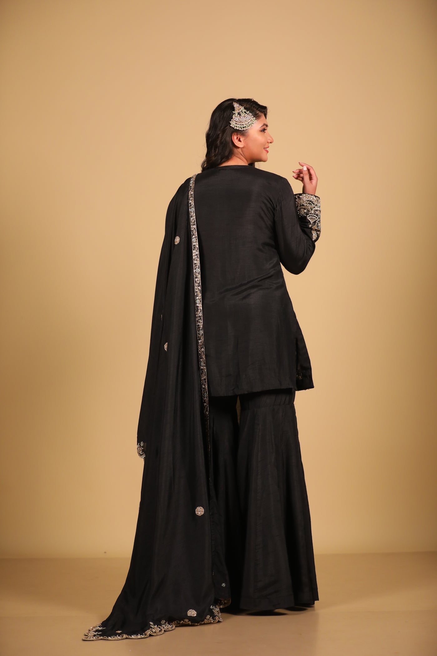 Black Embroidered Sharara Set