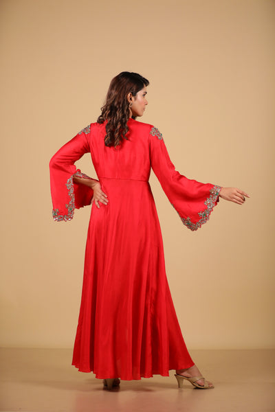 Red Embroidered Cape Set