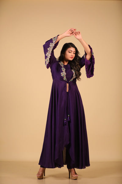 Purple Embroidered Cape Set