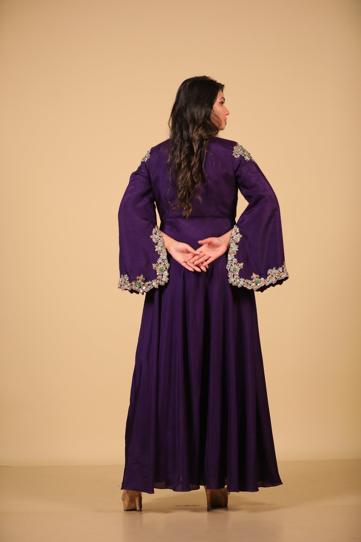 Purple Embroidered Cape Set