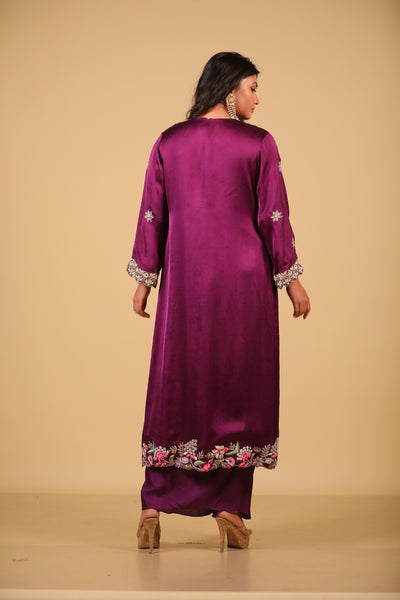 Purple Heavy Embroidered Jacket with Skirt