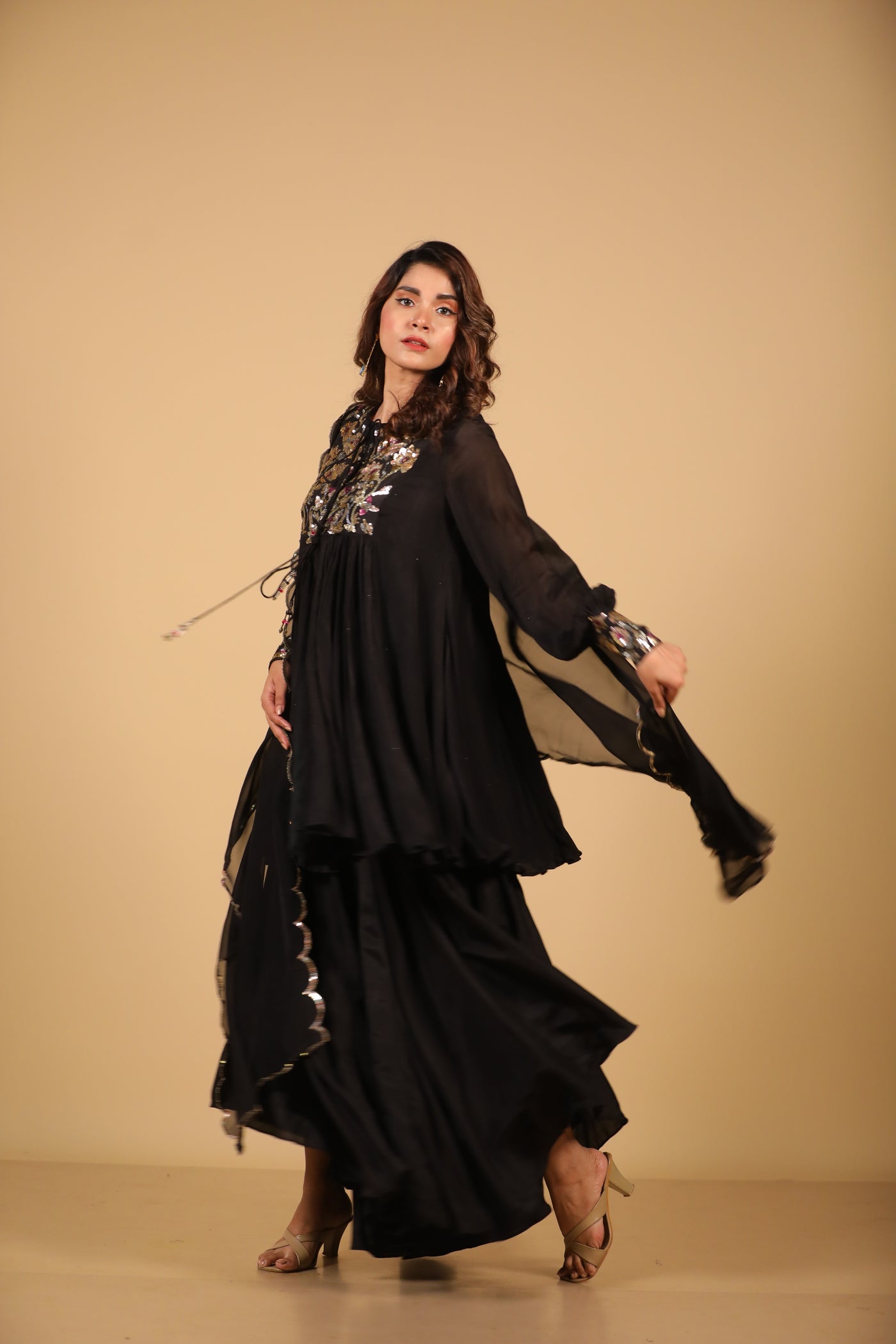 Black Sequence Sharara Set