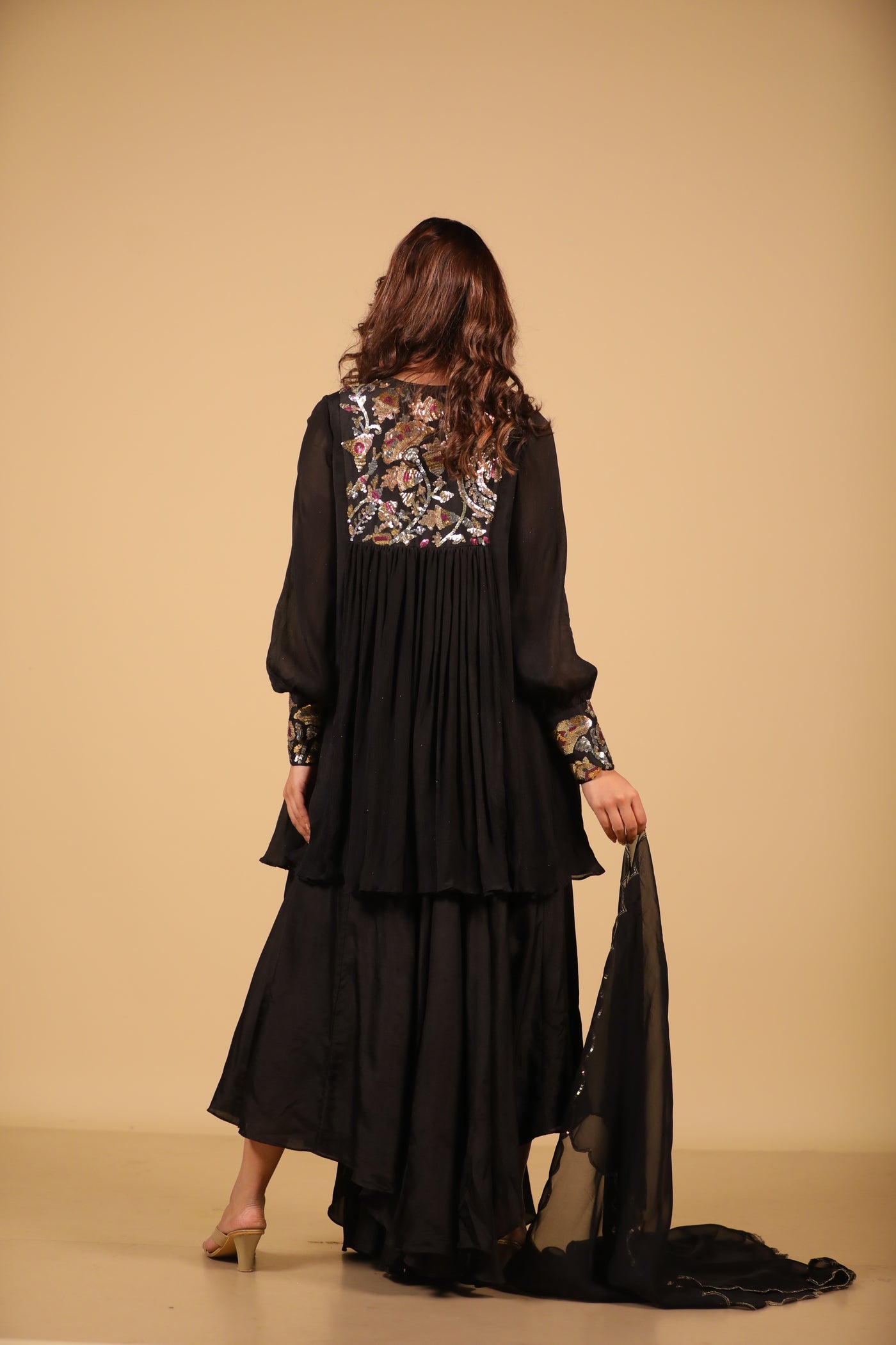 Black Sequence Sharara Set