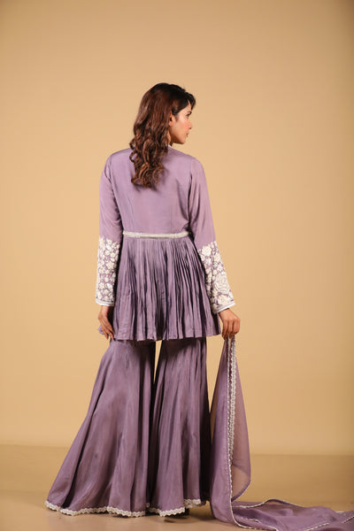 Mauve Peplum Sharara Set