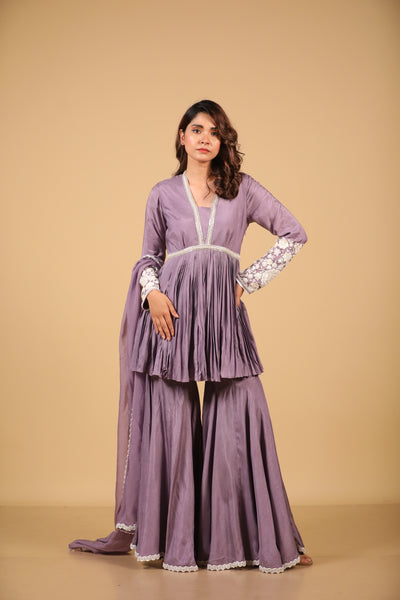 Mauve Peplum Sharara Set