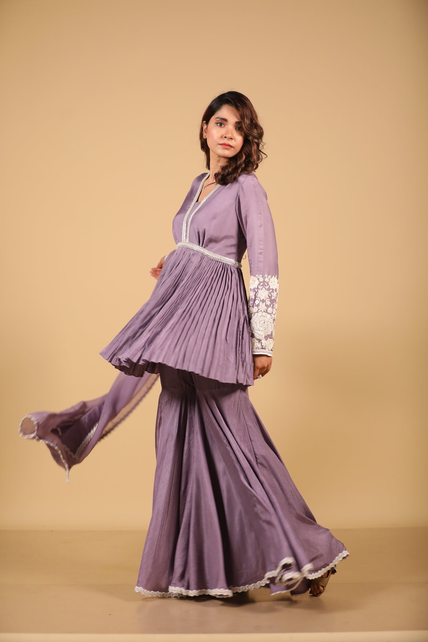 Mauve Peplum Sharara Set