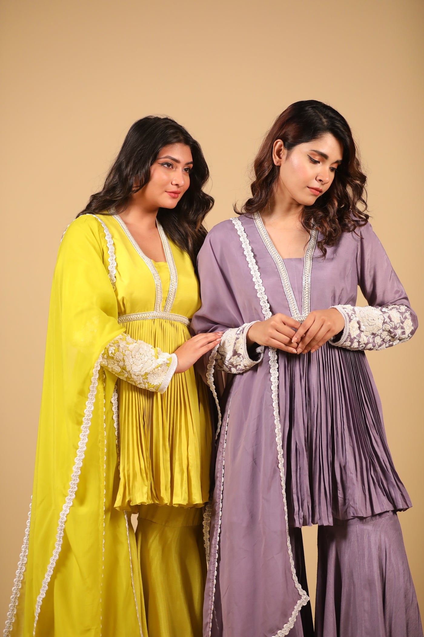 Mauve Peplum Sharara Set