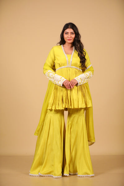 Yellow Peplum Sharara Set