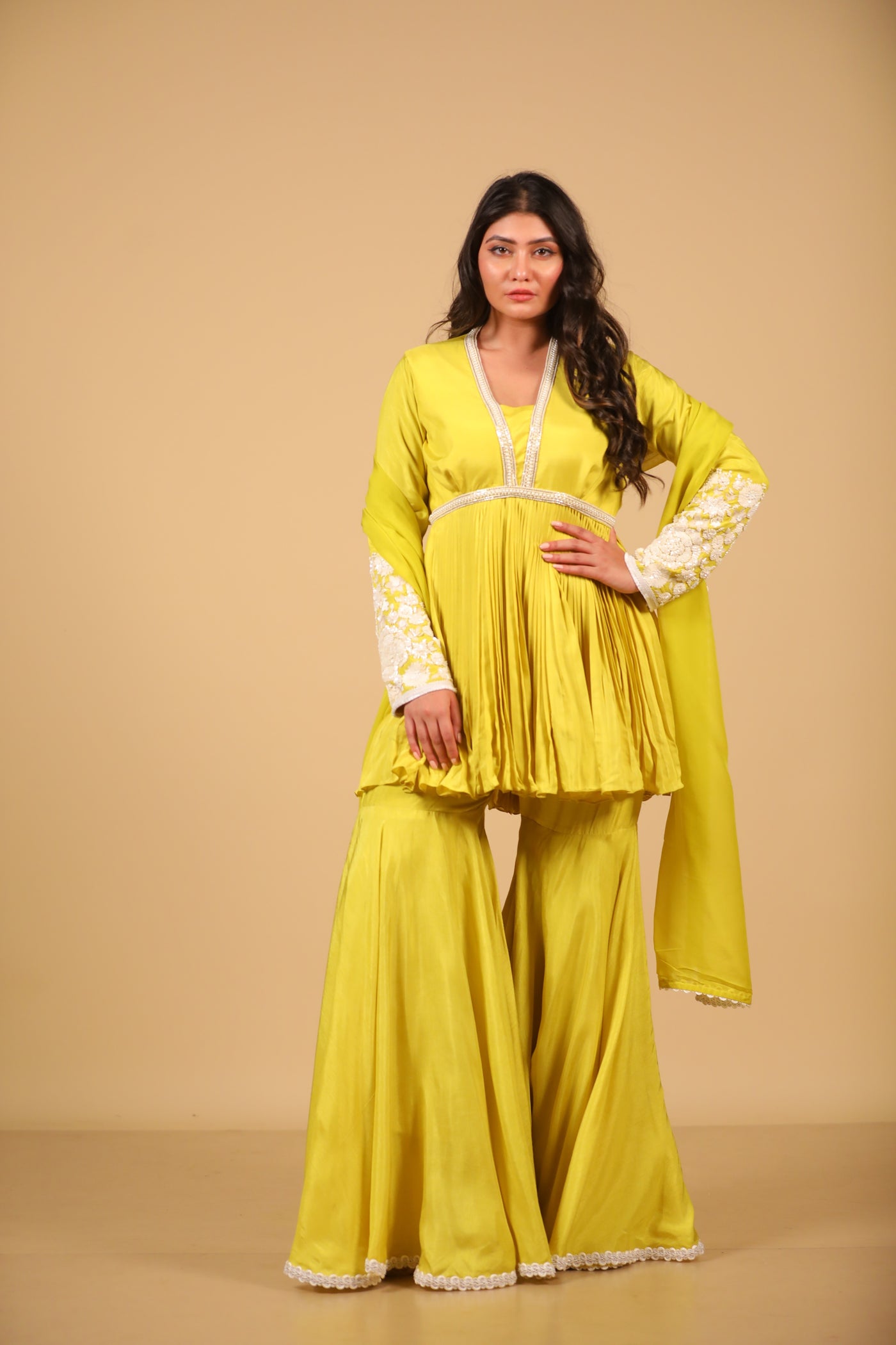 Yellow Peplum Sharara Set