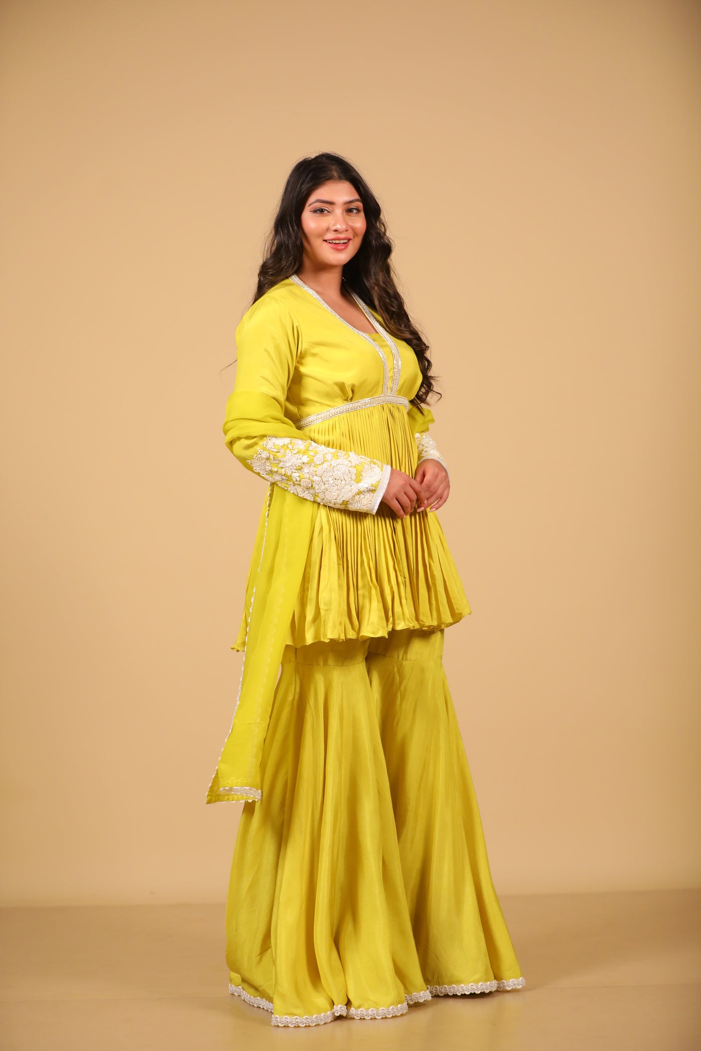 Yellow Peplum Sharara Set