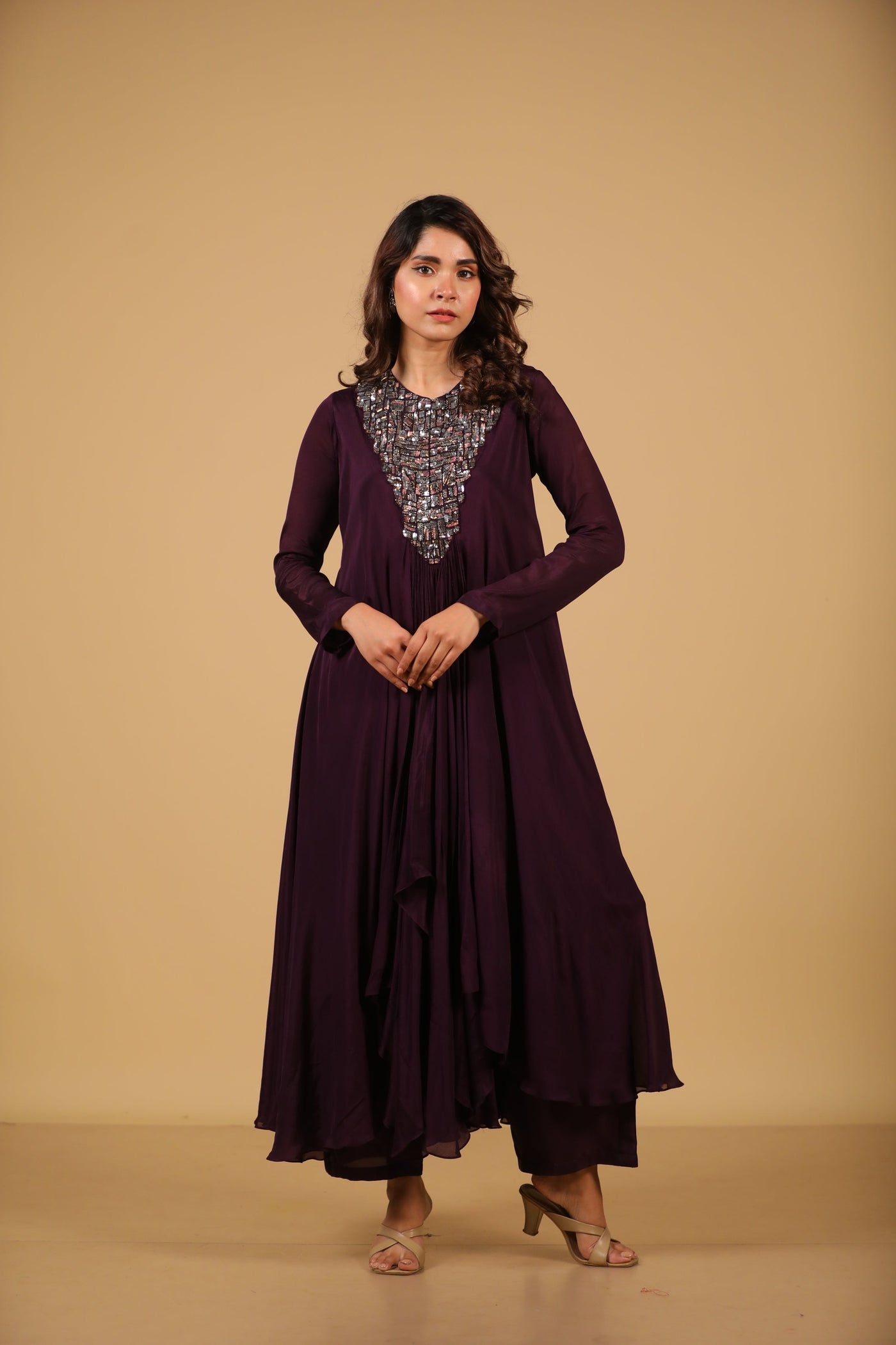 Wine Embroidered Tunic & Palazzo