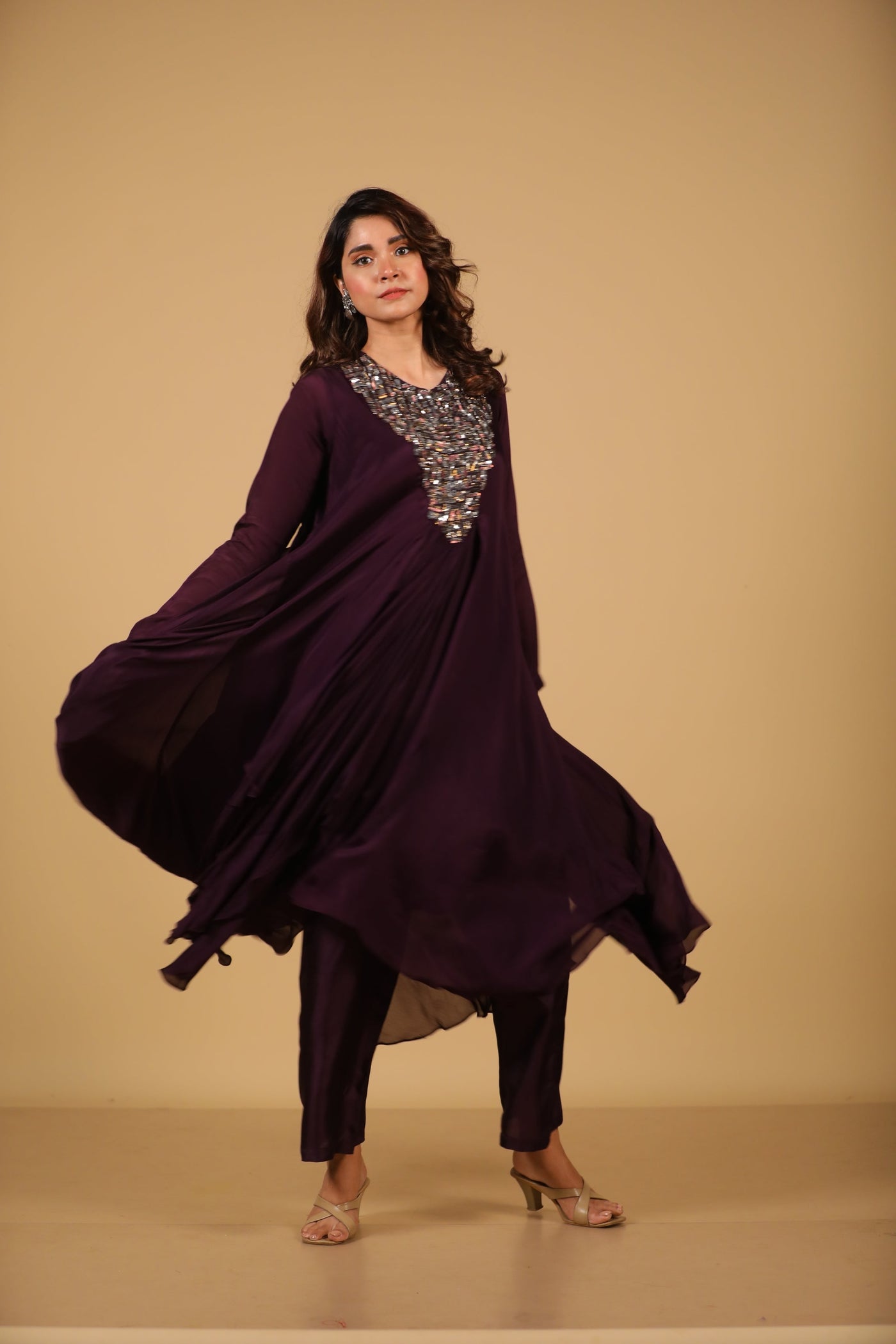 Wine Embroidered Tunic & Palazzo