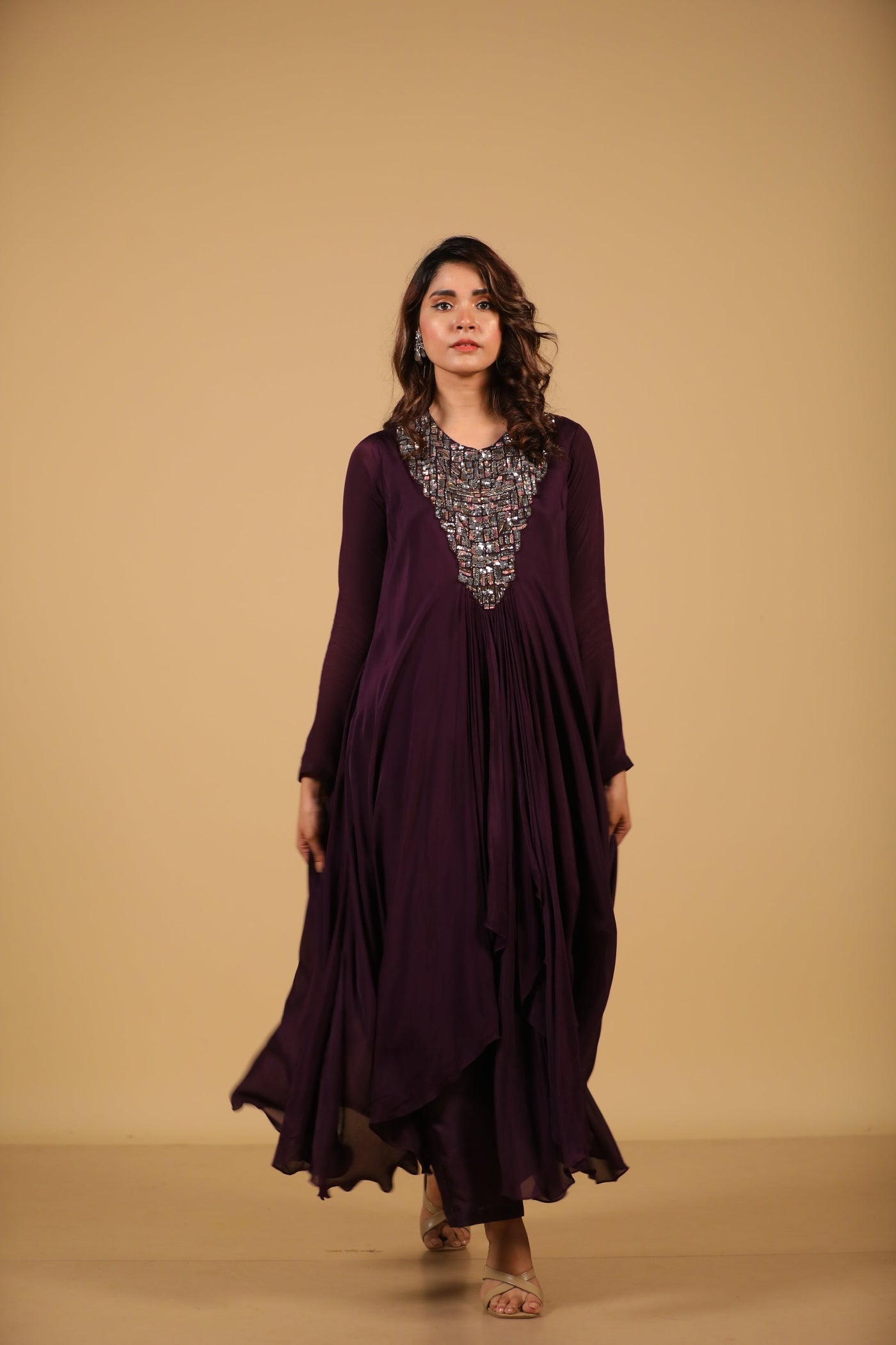 Wine Embroidered Tunic & Palazzo