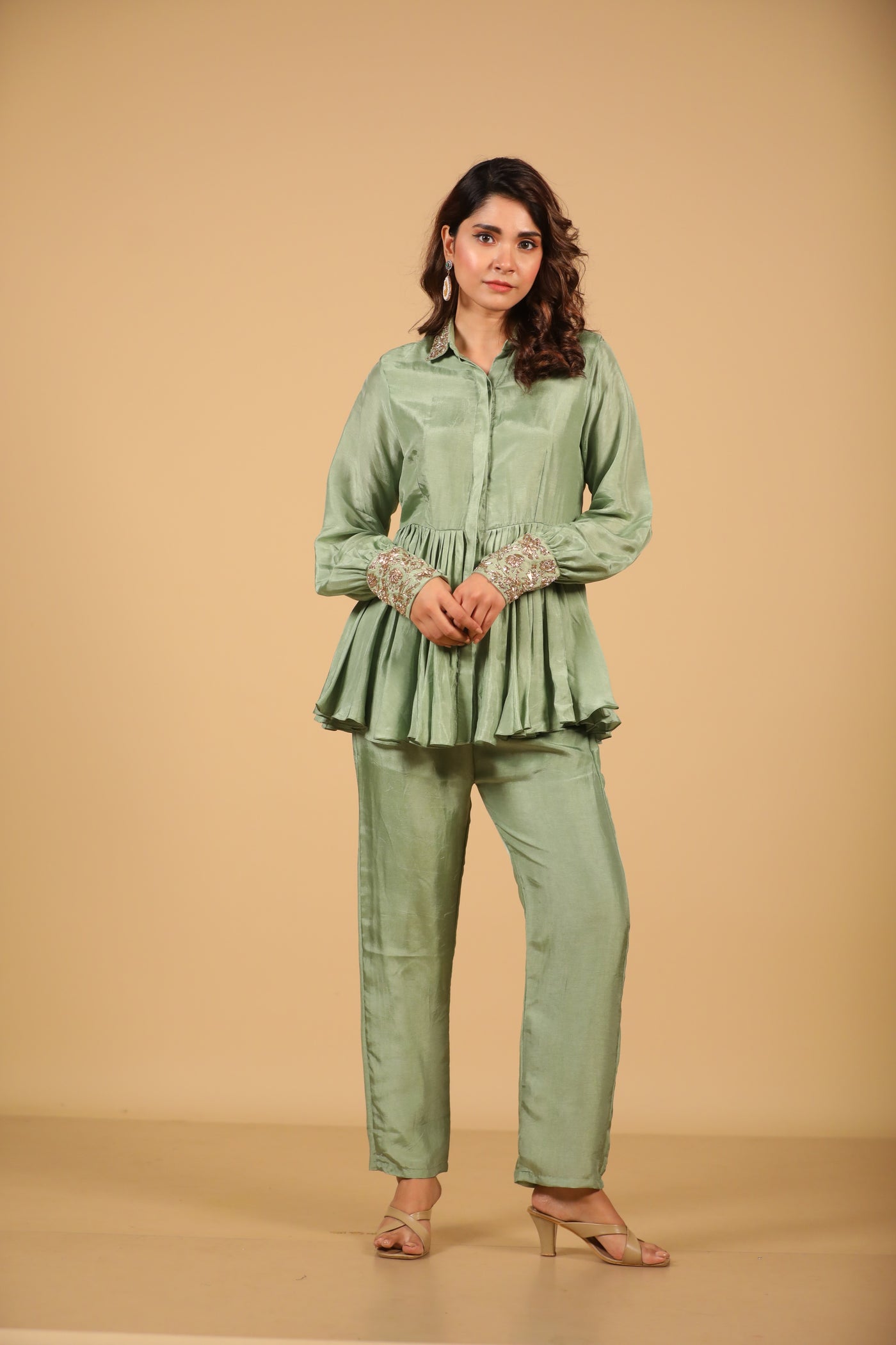 Green Peplum Co Ord Set