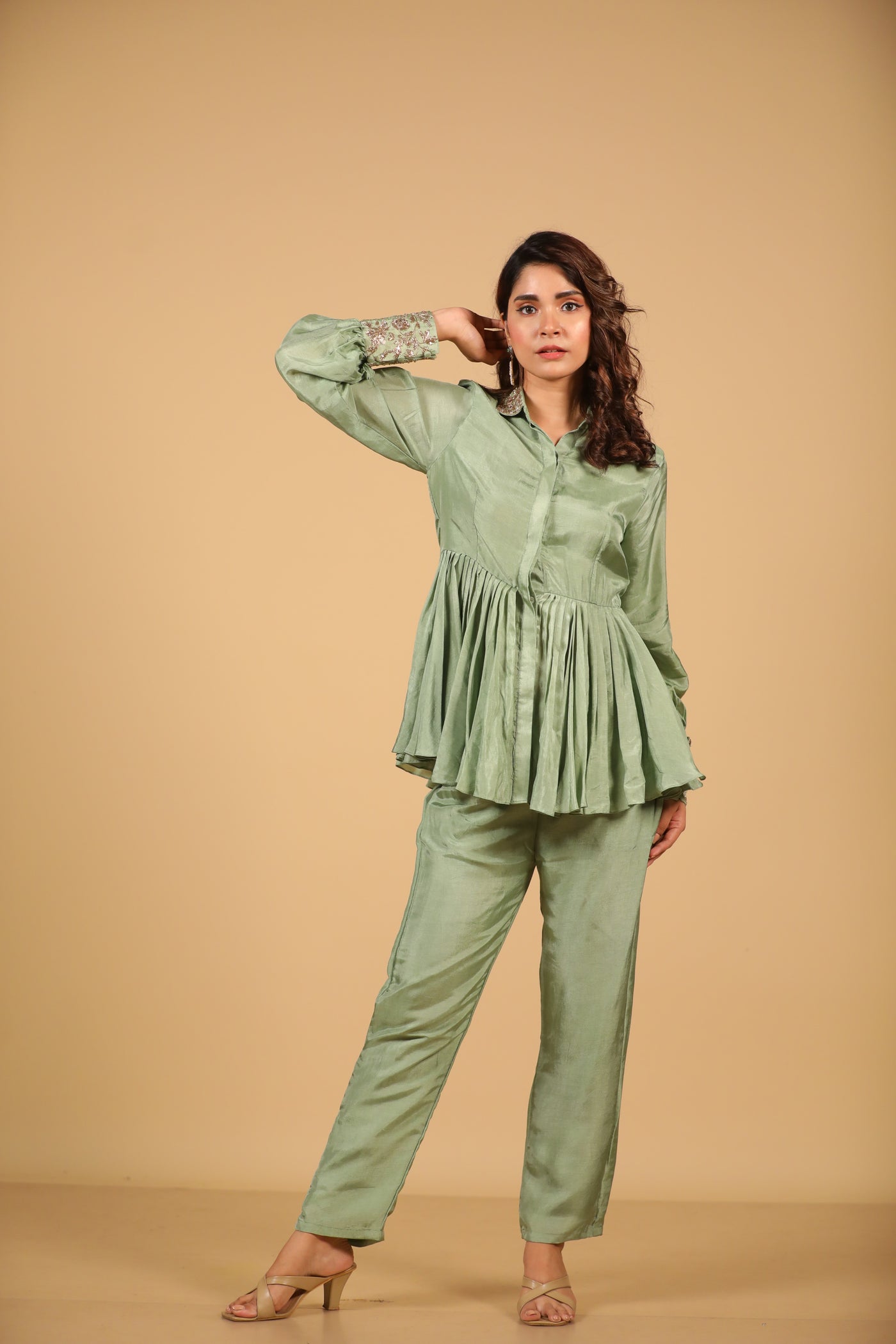 Green Peplum Co Ord Set