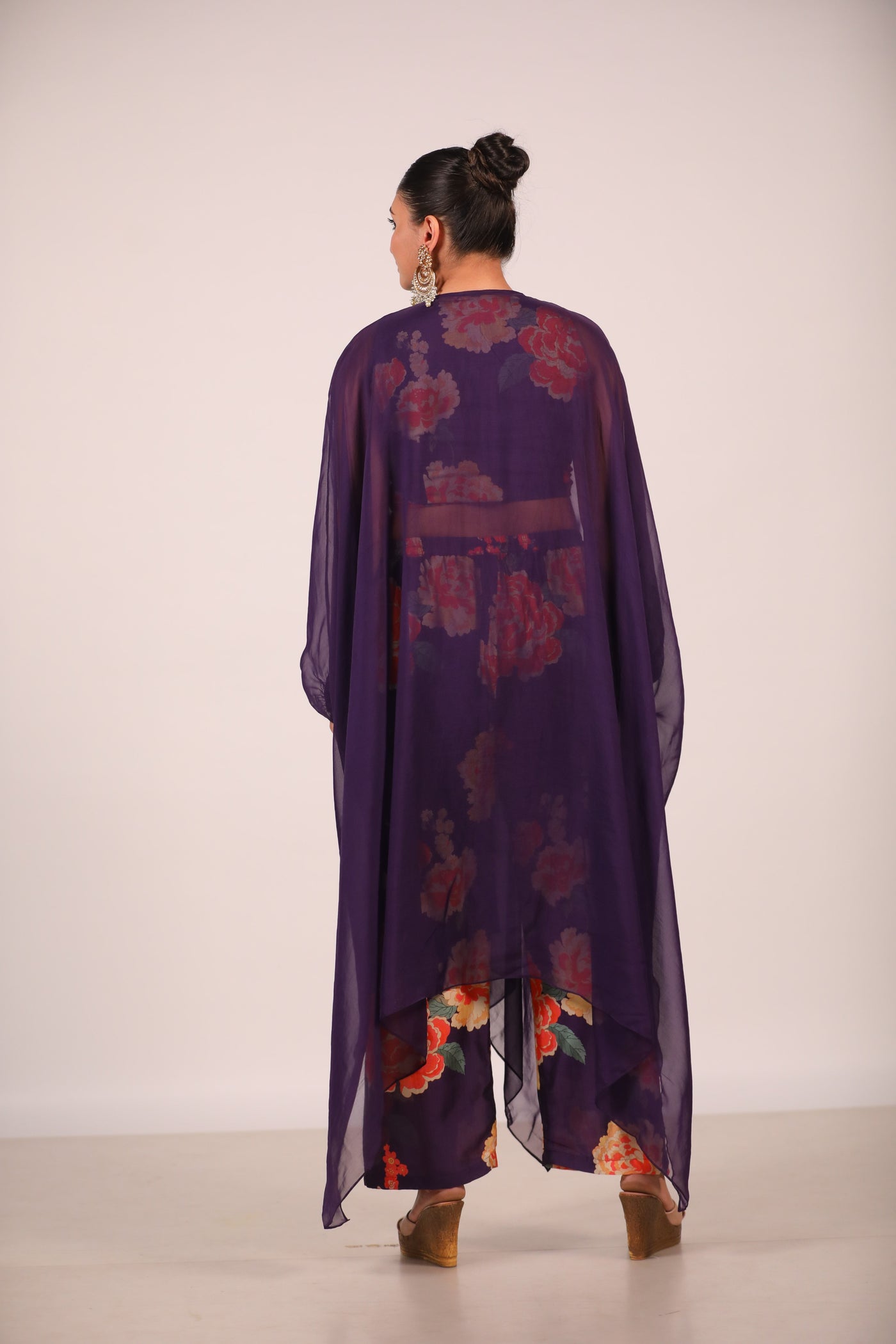 Purple Organza Kaftan With Printed Co Ords