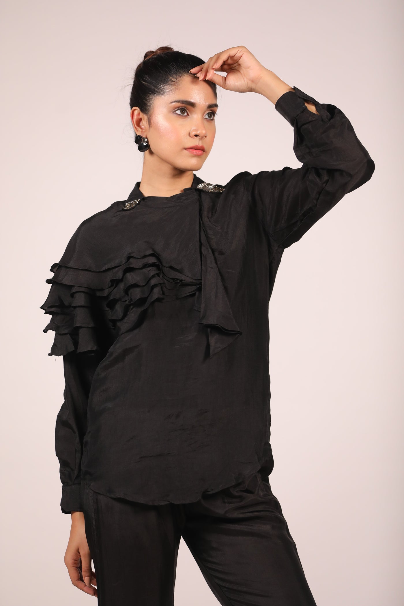 Black One Side Frill Co Ord Set