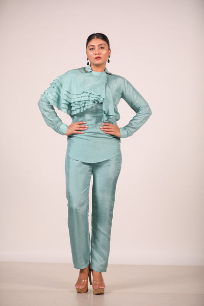 Green One Side Frill Co Ord Set