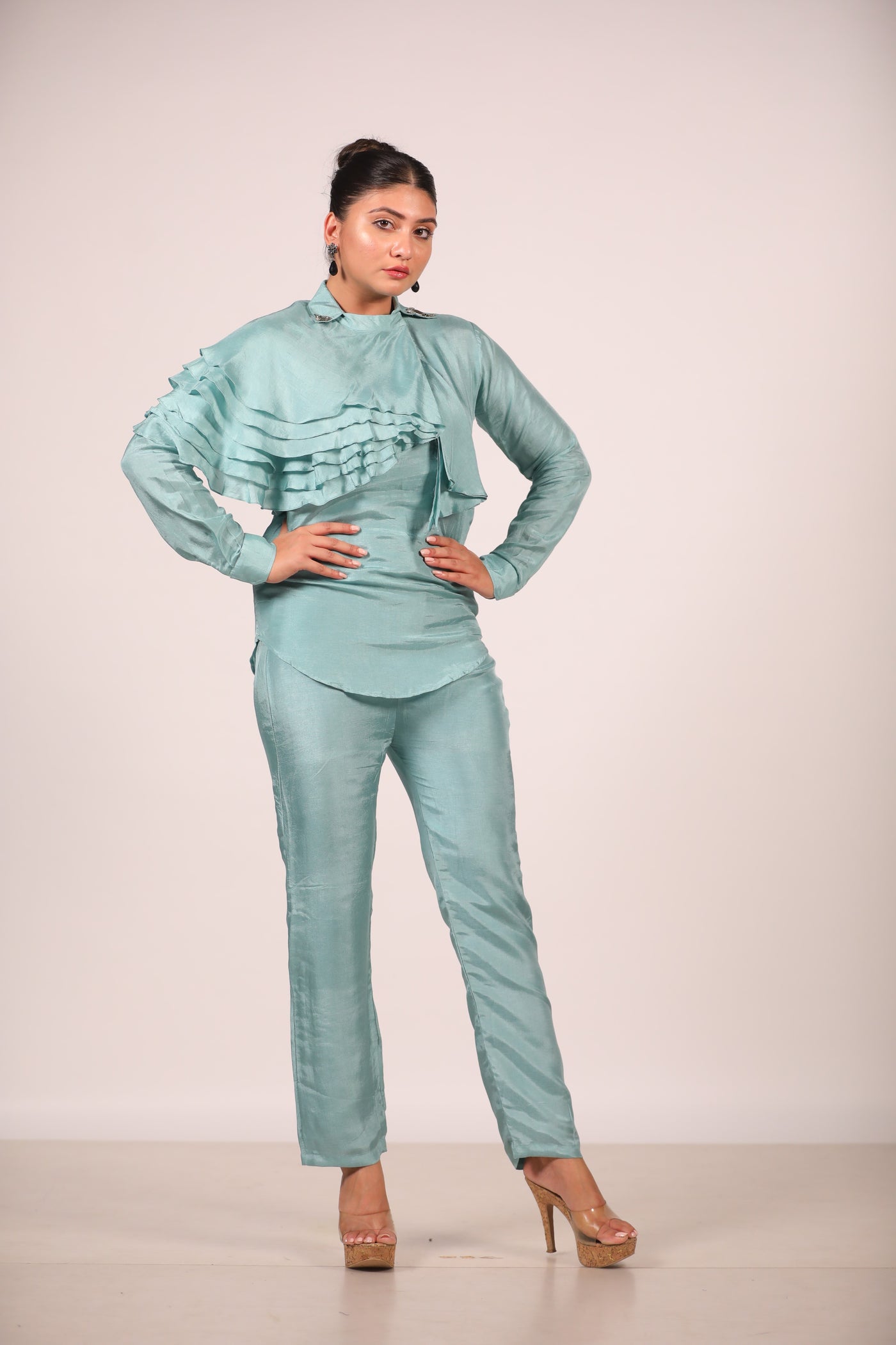 Green One Side Frill Co Ord Set