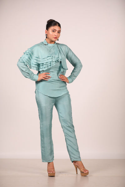 Green One Side Frill Co Ord Set