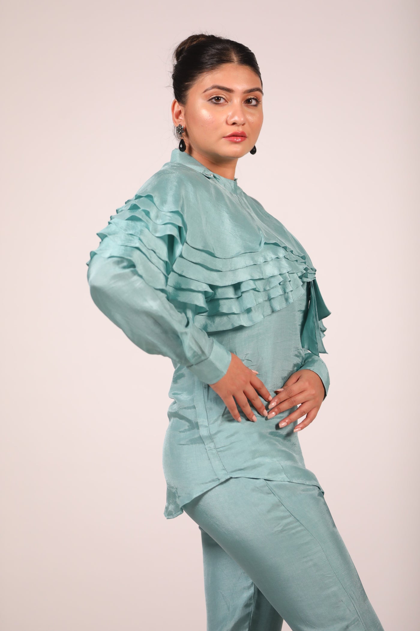 Green One Side Frill Co Ord Set