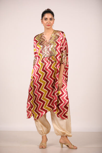 Maroon Zig Zag Kaftan Set