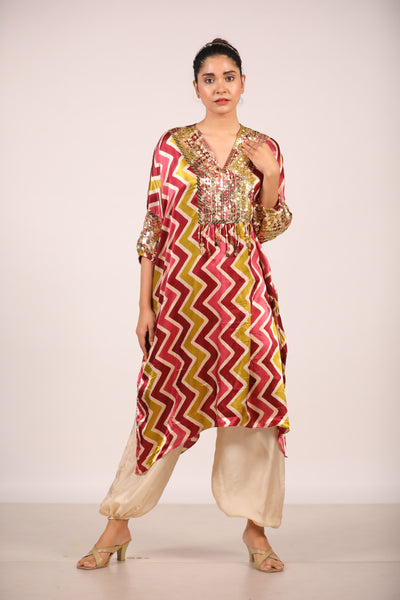 Maroon Zig Zag Kaftan Set