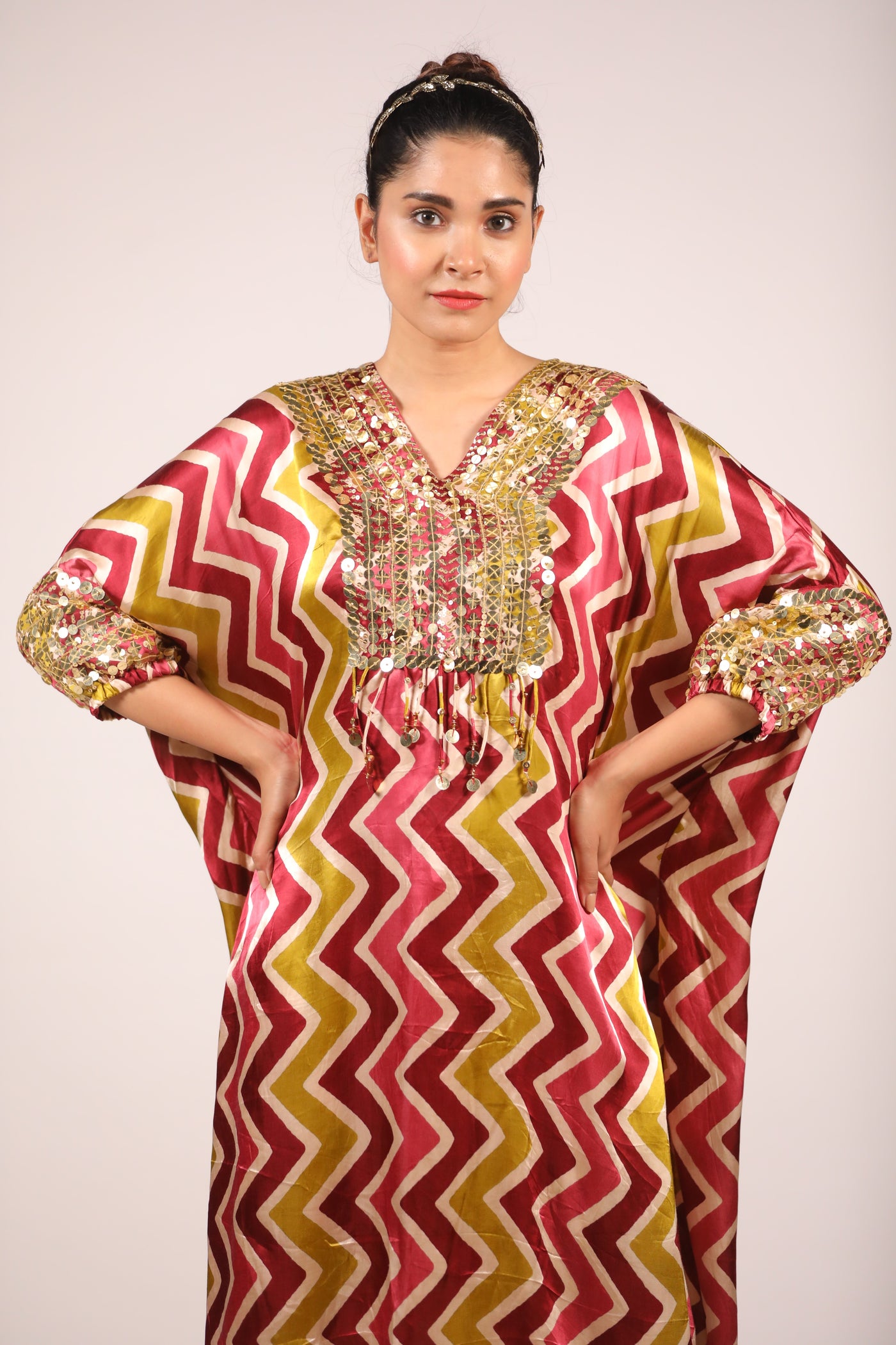 Maroon Zig Zag Kaftan Set