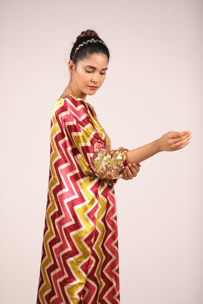 Maroon Zig Zag Kaftan Set