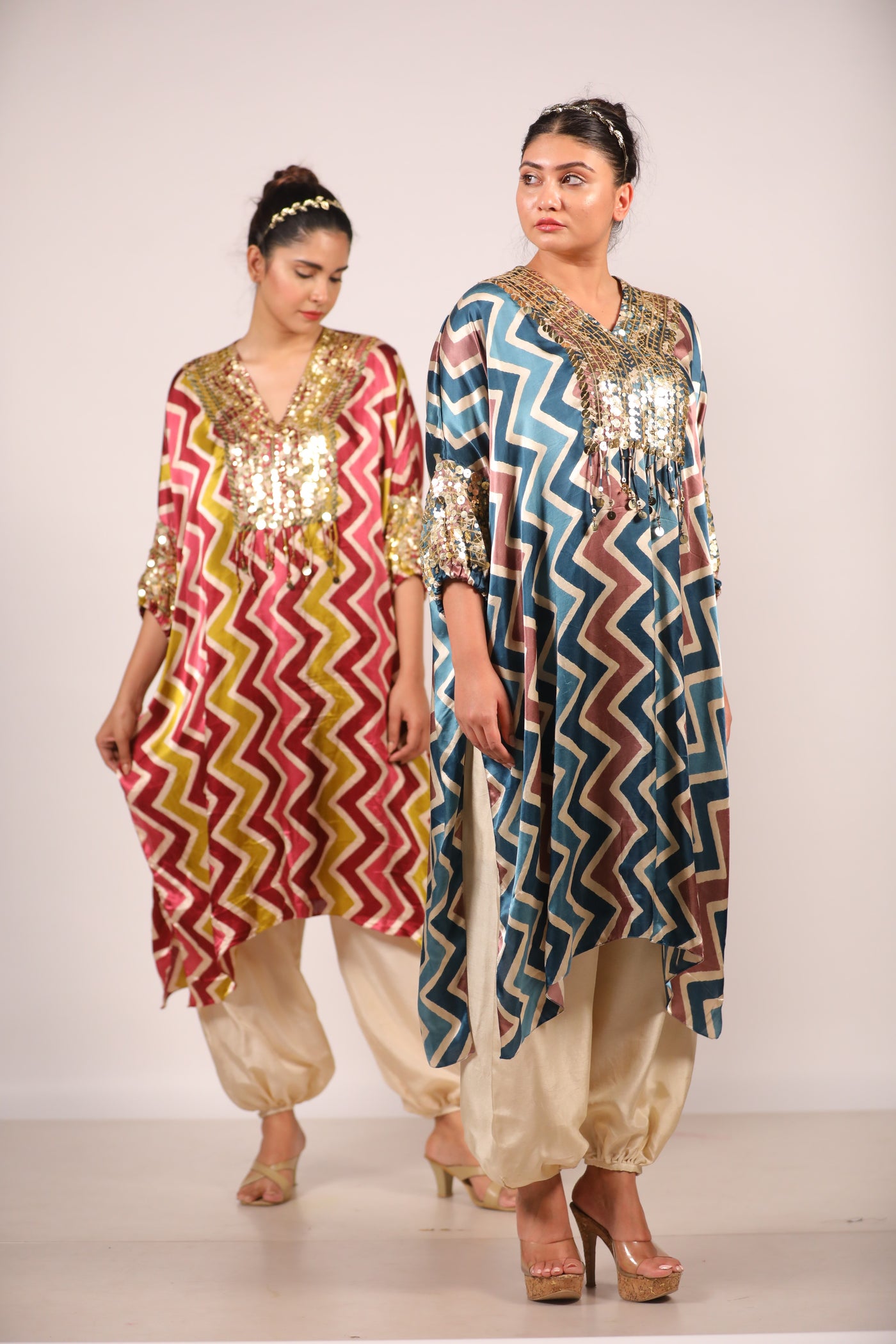 Teal Zig Zag Kaftan Set