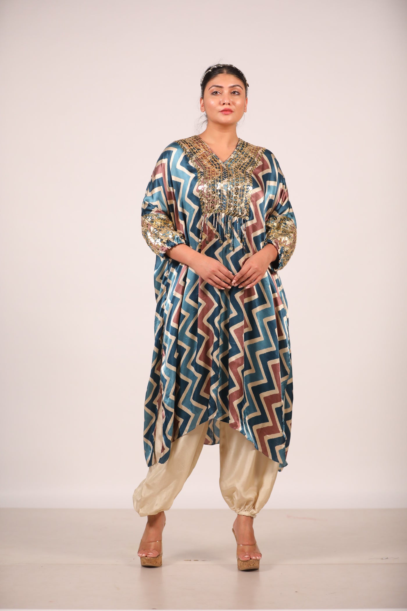 Teal Zig Zag Kaftan Set