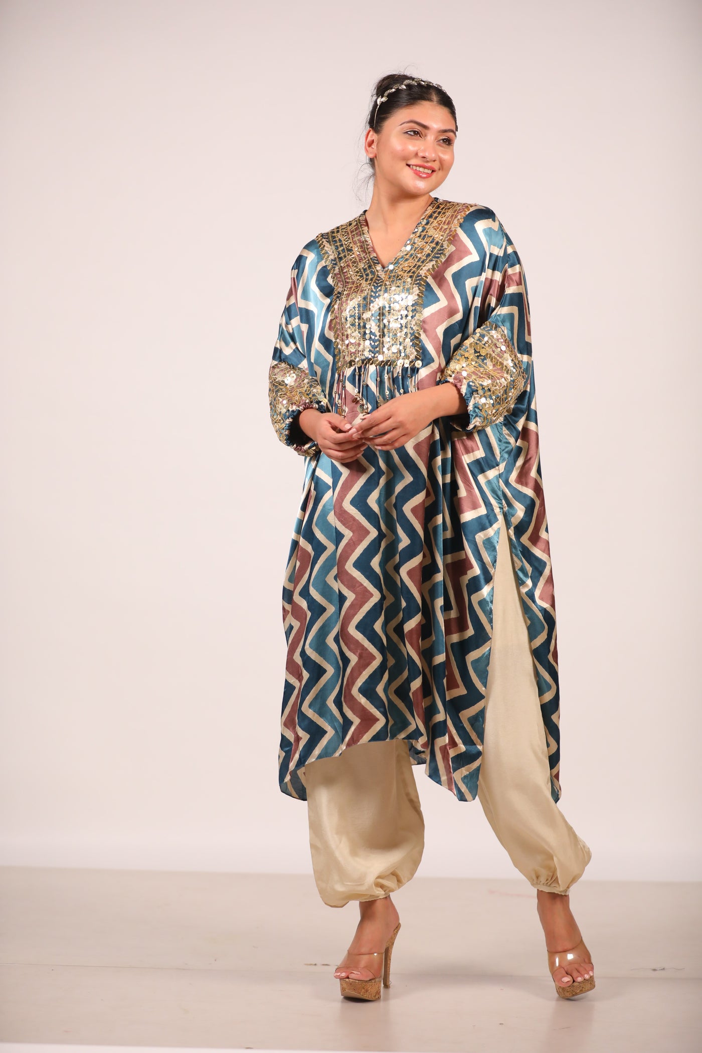 Teal Zig Zag Kaftan Set