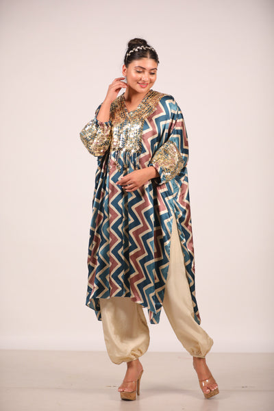 Teal Zig Zag Kaftan Set