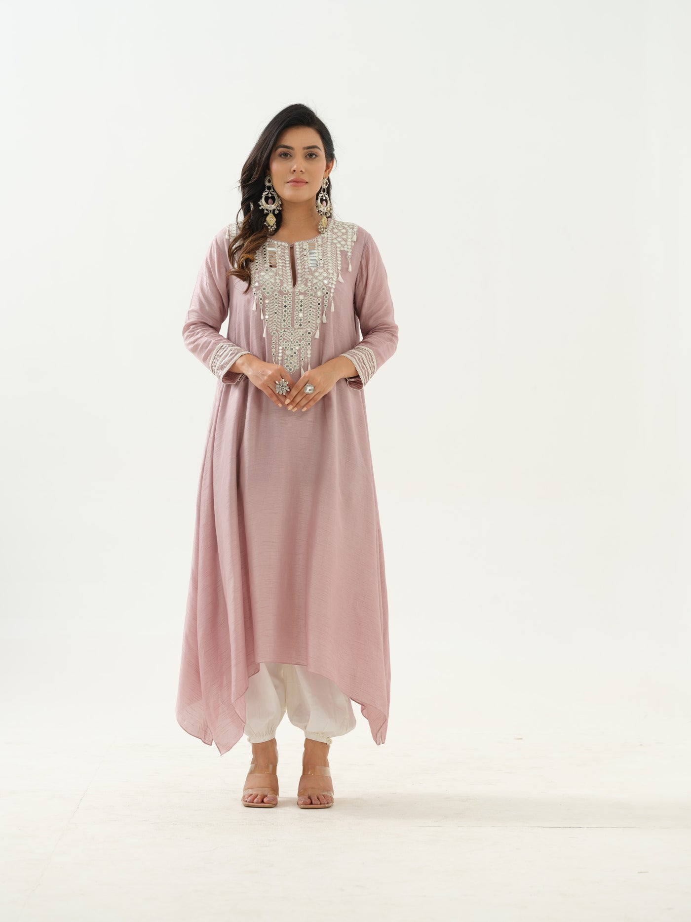 Mauve Mirror Work Tunic & Afghan Salwar