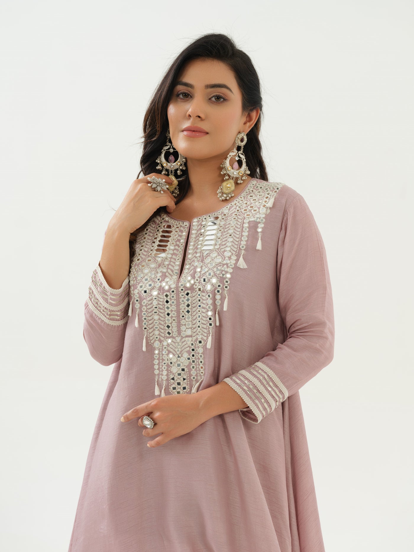 Mauve Mirror Work Tunic & Afghan Salwar