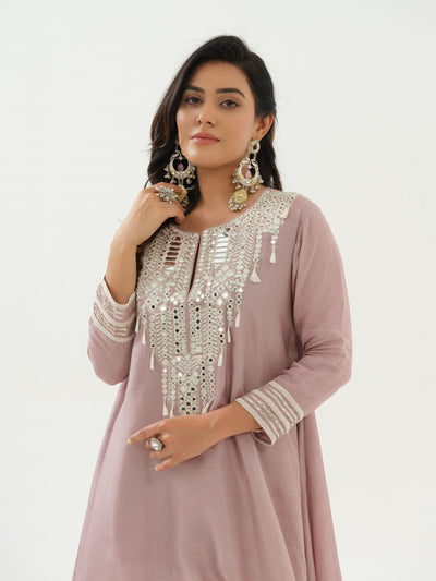 Mauve Mirror Work Tunic & Afghan Salwar