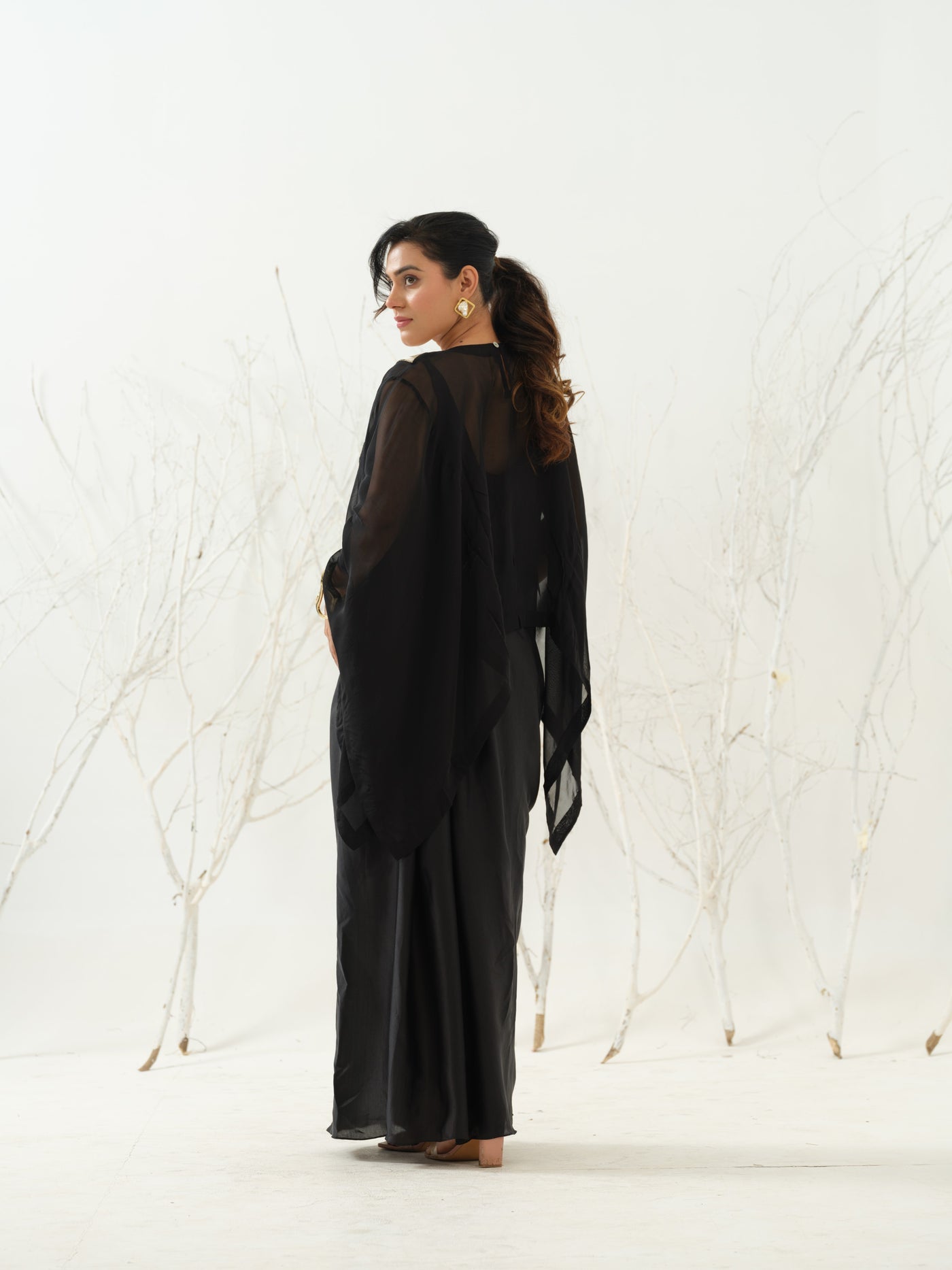 Black Embroidered Kaftan Top & Drape Skirt