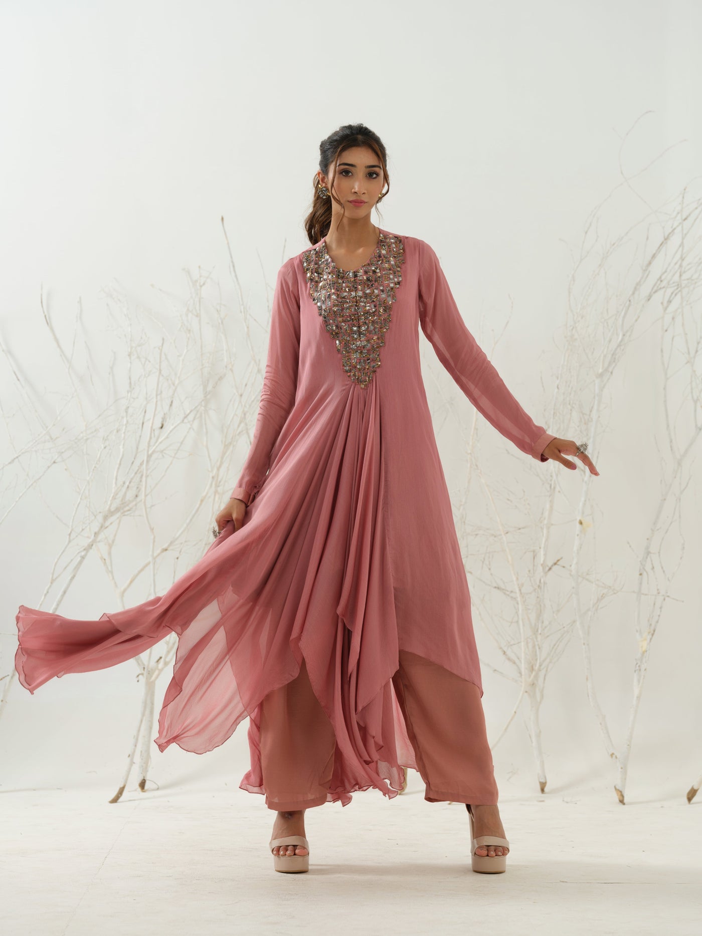 Pink Embroidered Tunic & Palazzo