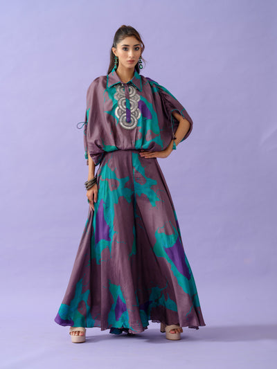 Brown Print Metal Work Top & Sharara