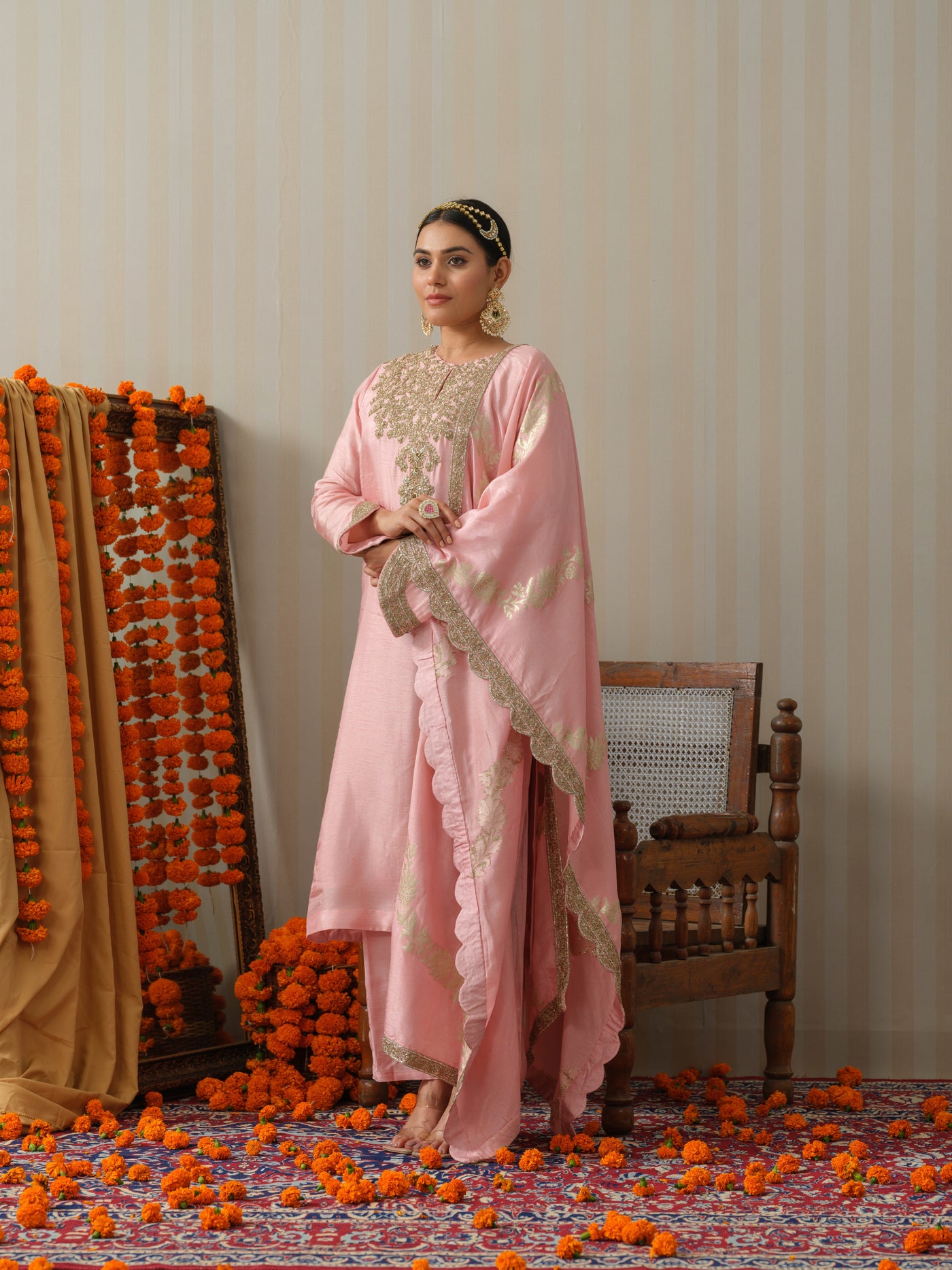 Pink Embroidered Zardosi Suit Set