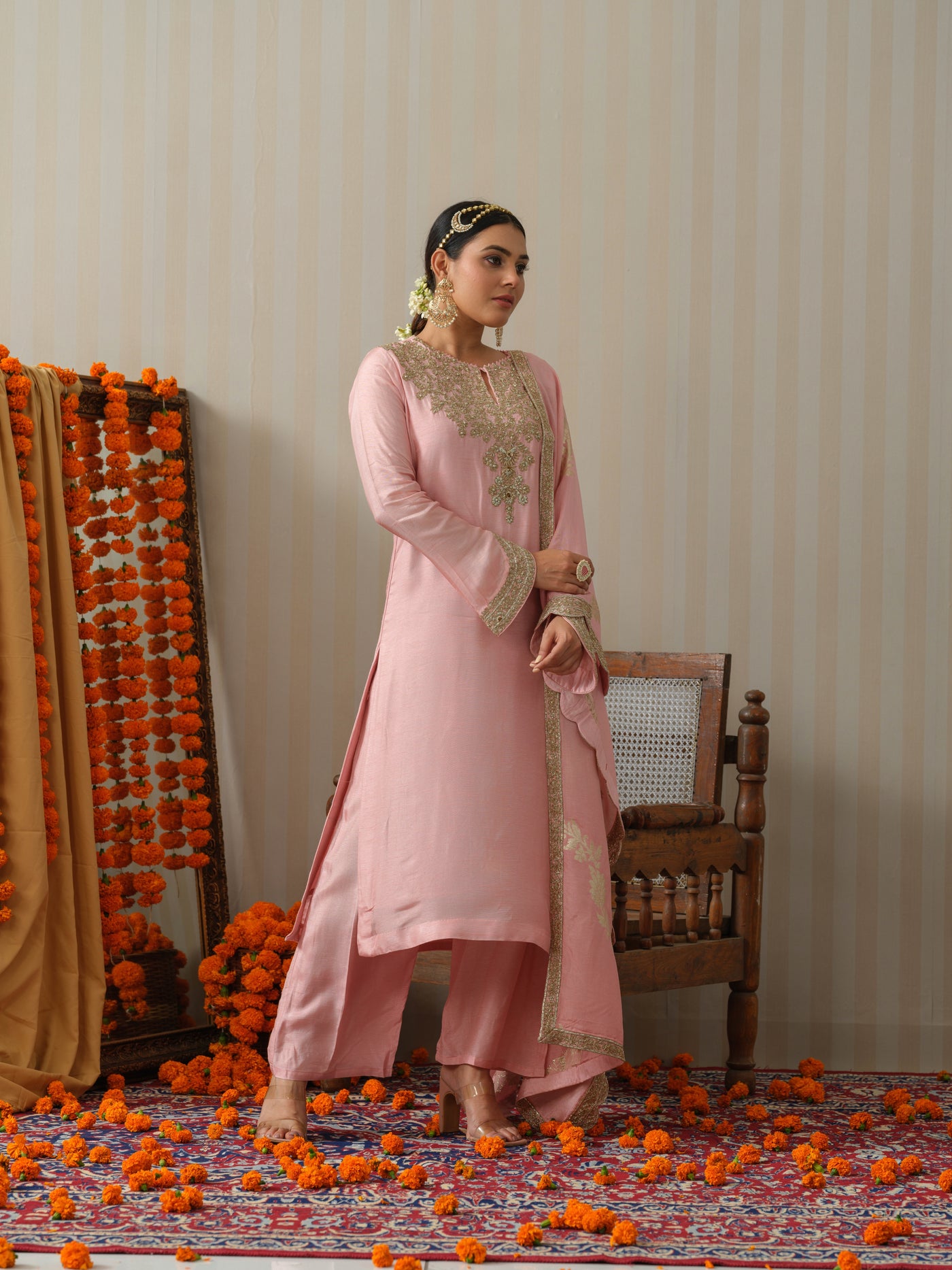 Pink Embroidered Zardosi Suit Set