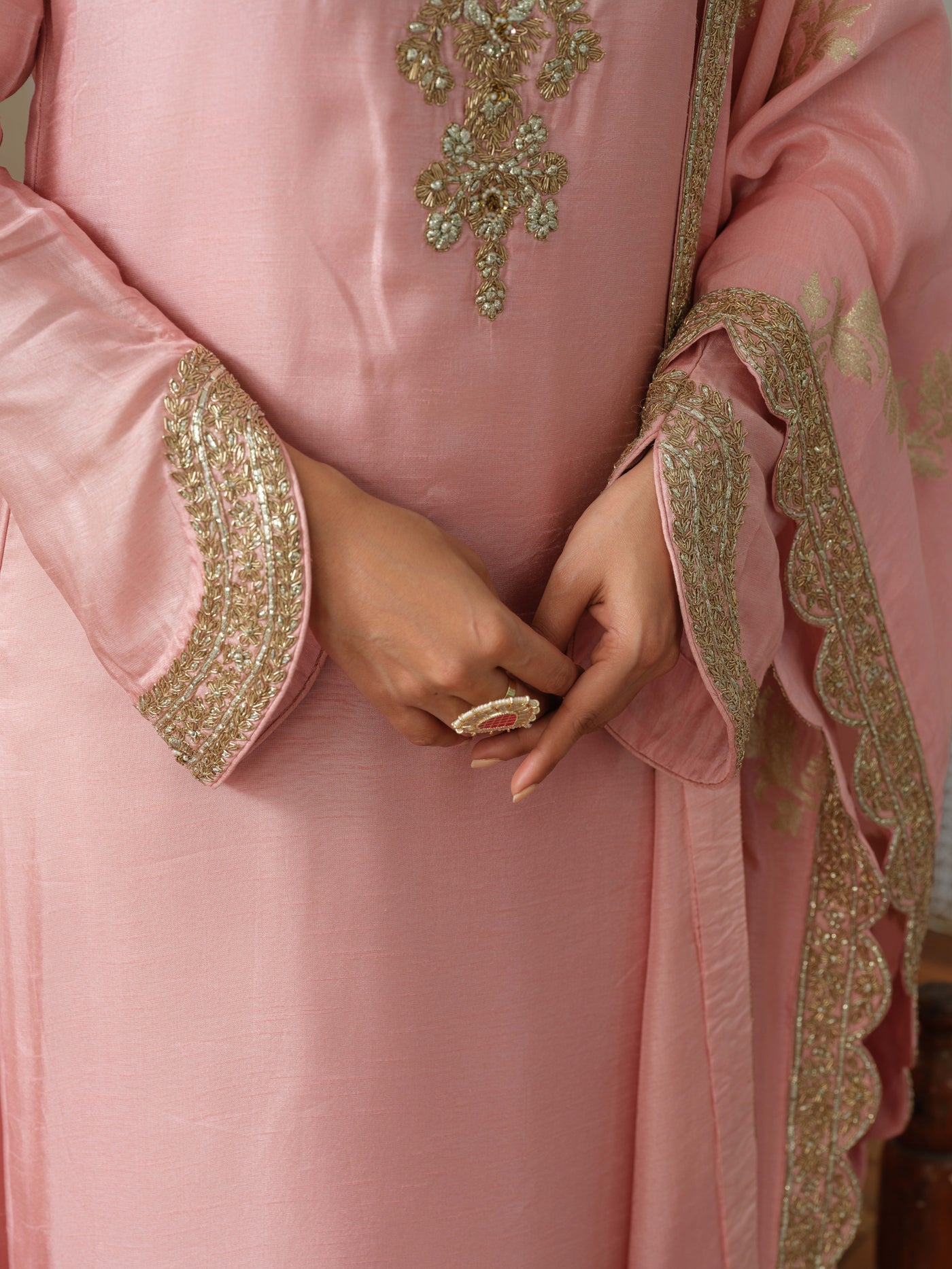 Pink Embroidered Zardosi Suit Set