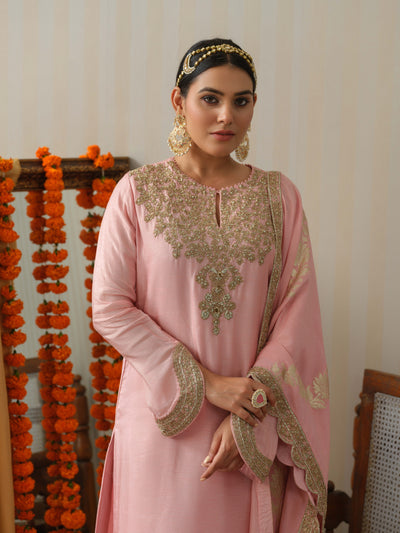 Pink Embroidered Zardosi Suit Set