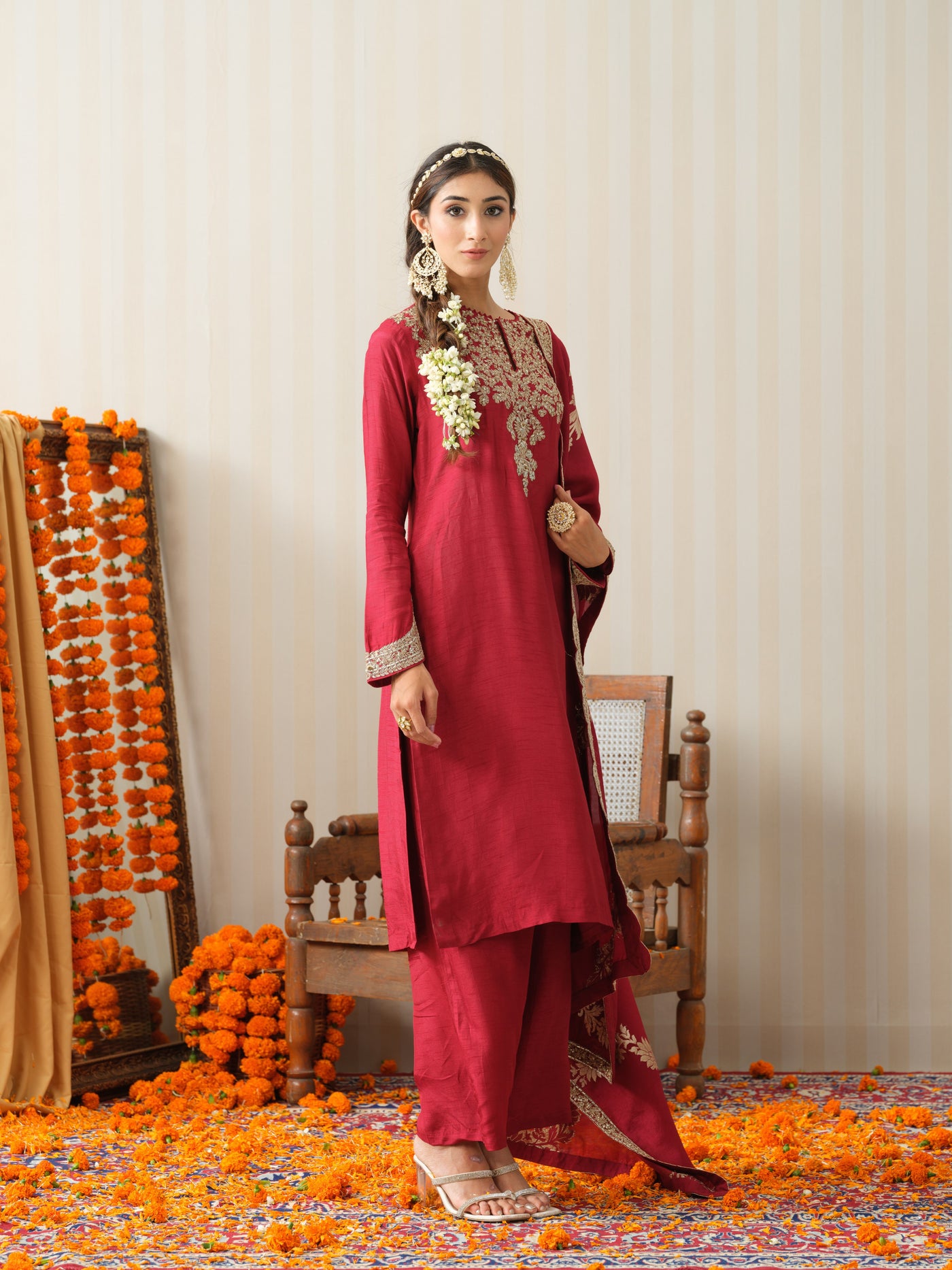 Maroon Embroidered Zardosi Suit Set