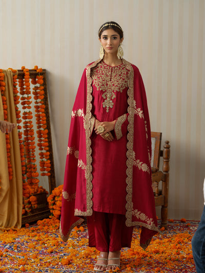 Maroon Embroidered Zardosi Suit Set