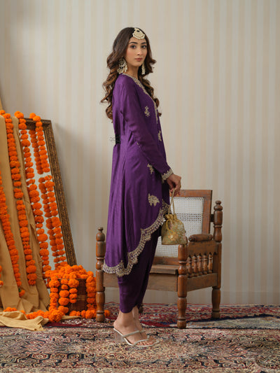 Purple Embroidered Suit Set