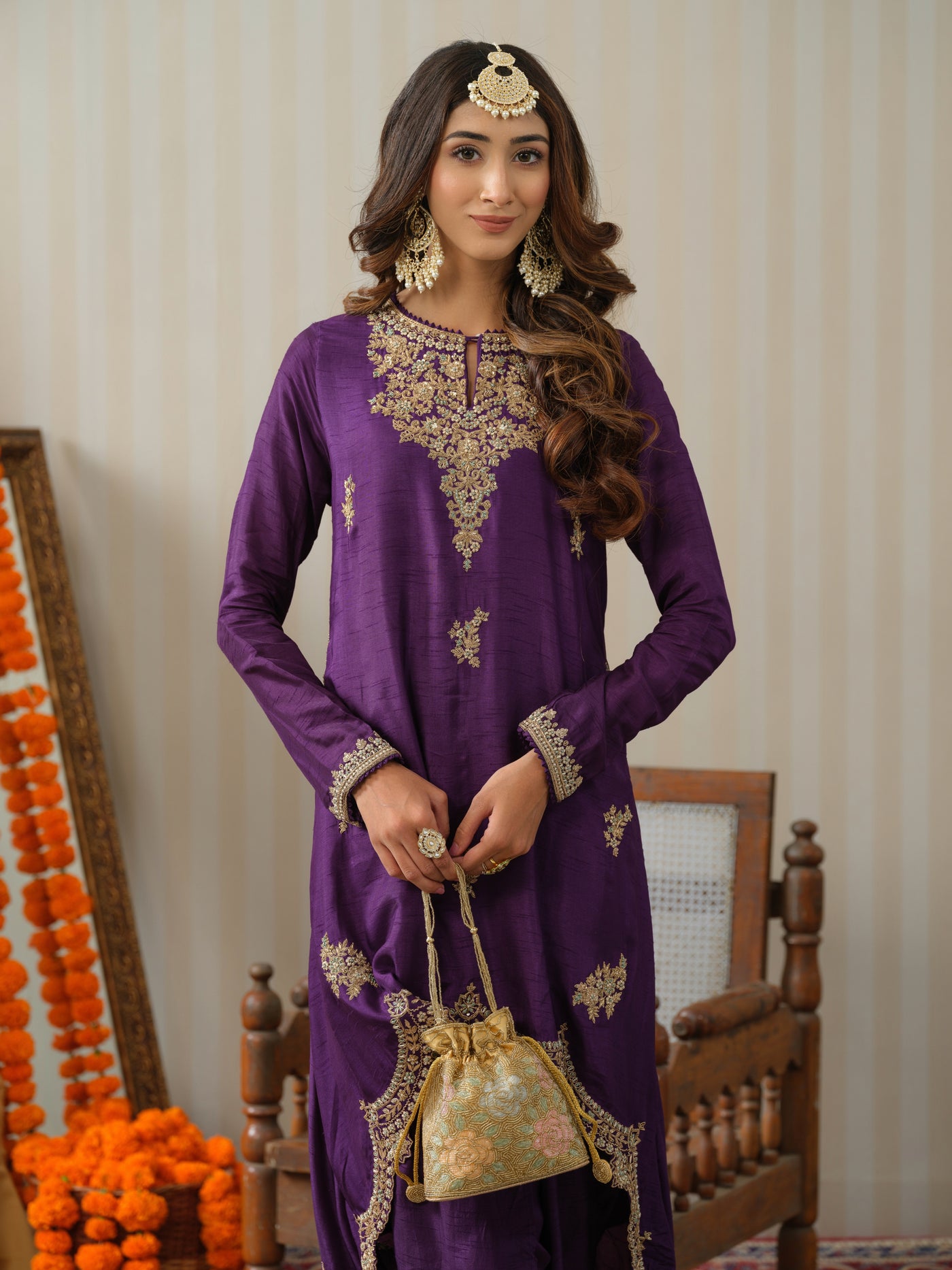 Purple Embroidered Suit Set