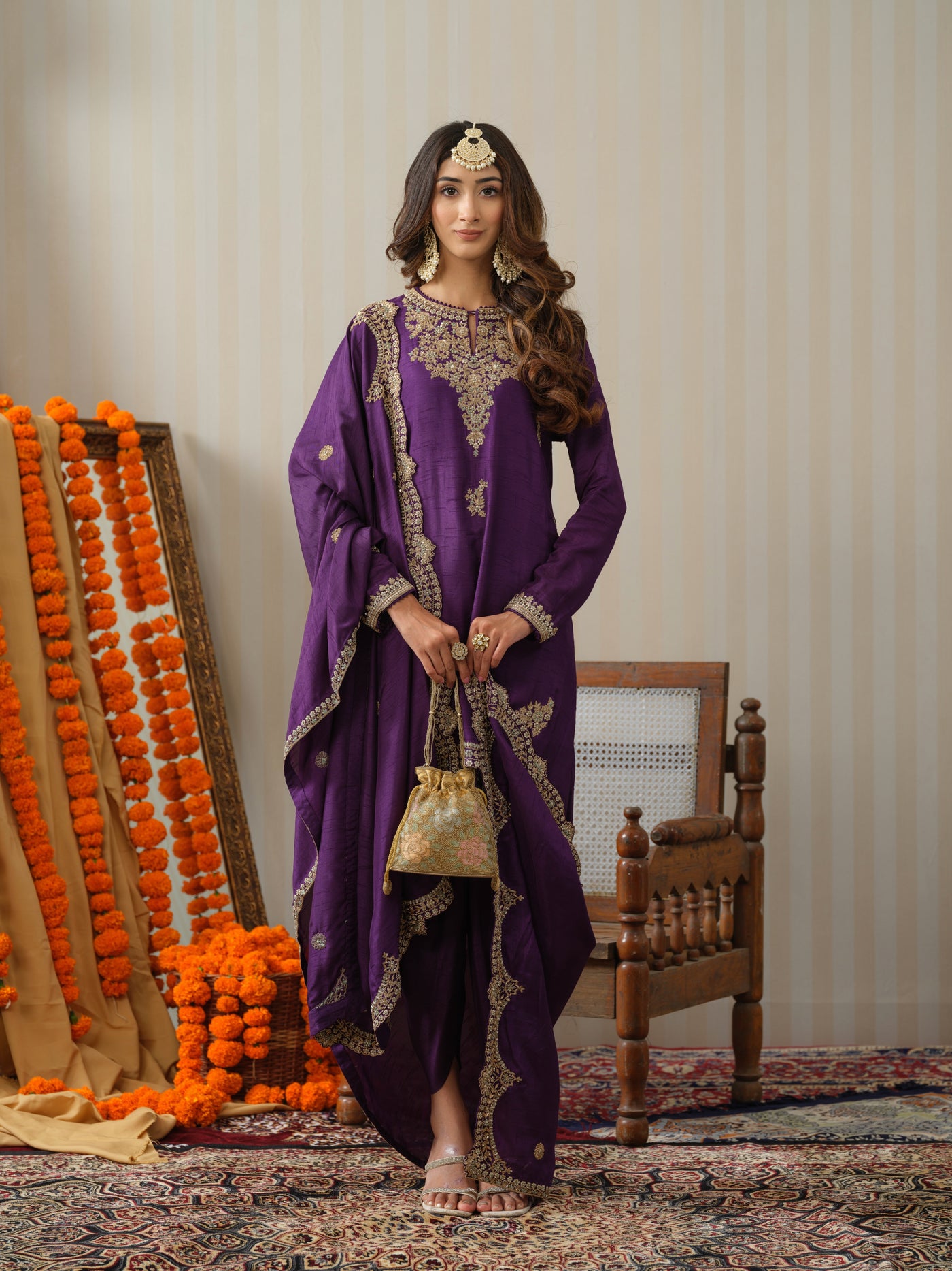 Purple Embroidered Suit Set